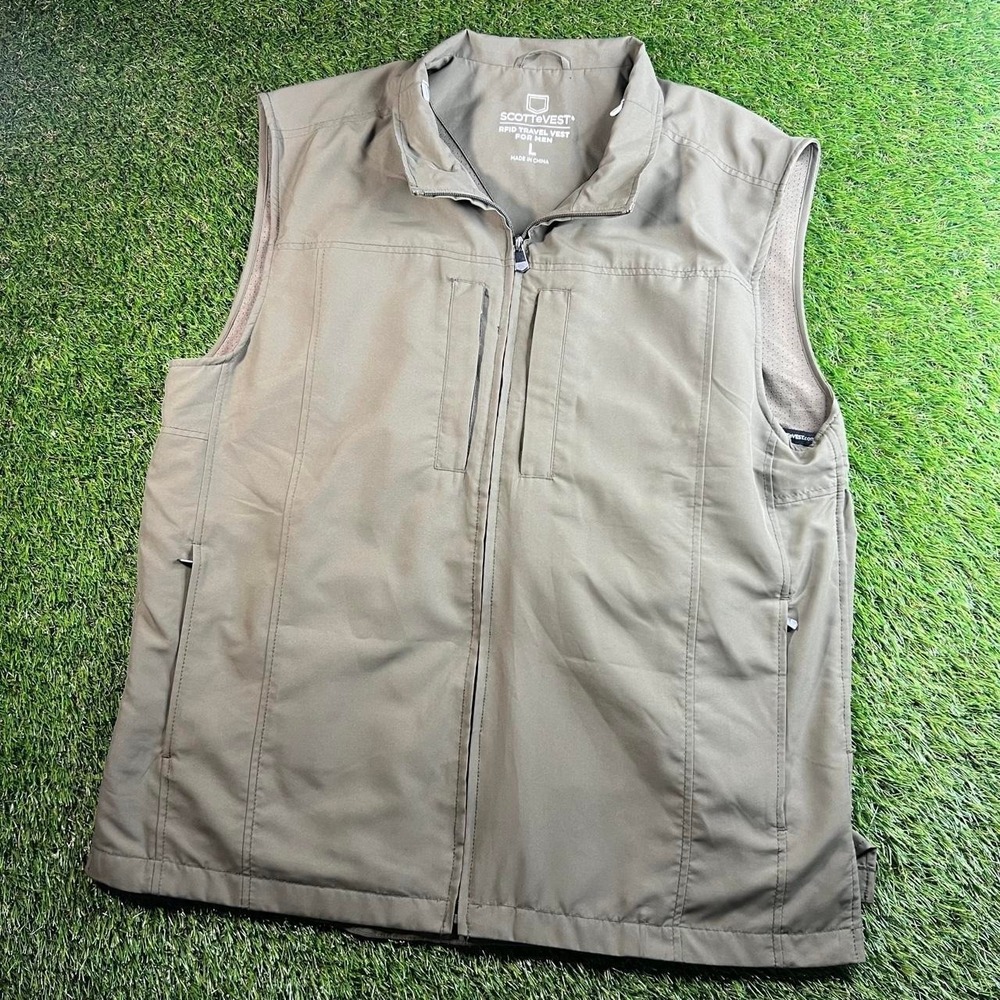 SCOTTeVEST RFID Travel Vest Mens Large Gray Full Zip Hidden Pocket Utility Gear